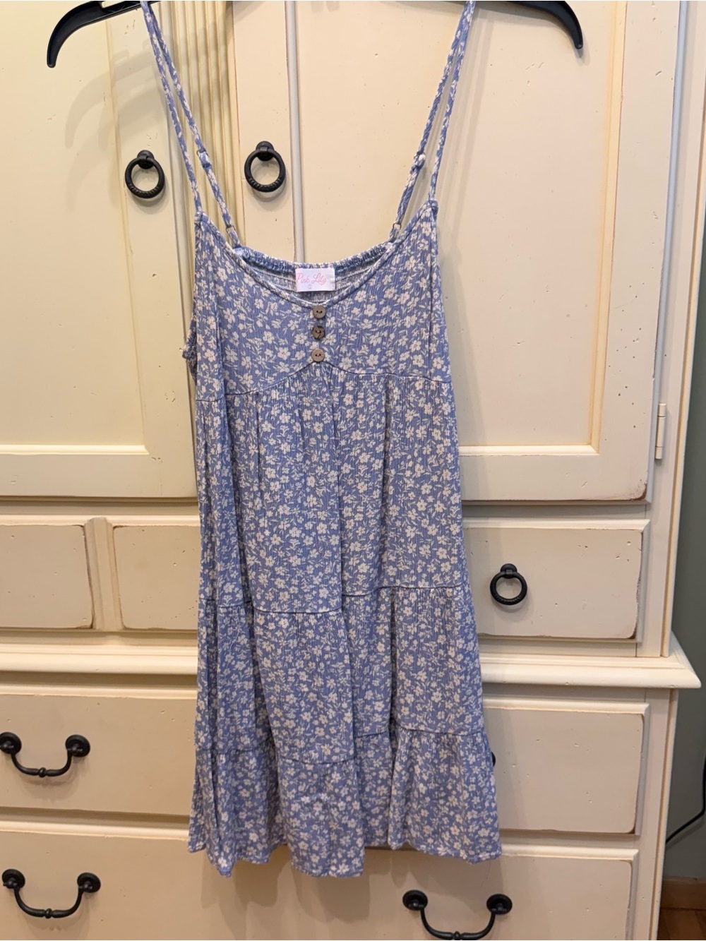 Pink Lily Light Blue Floral Tiered Sundress